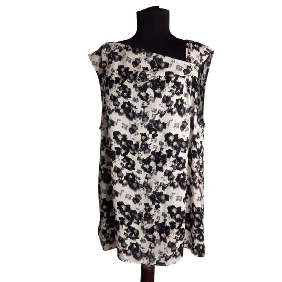 Halston Womens Black & White Floral Sleeveless Blouse XL - Picture 1 of 9